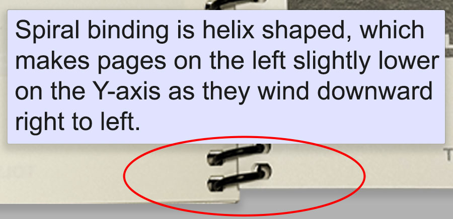 Spiral binding page alignment photo