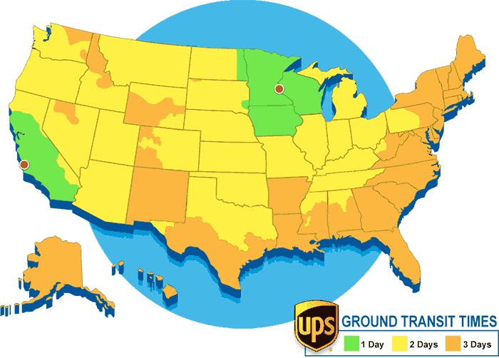 UPS Ground delivery map