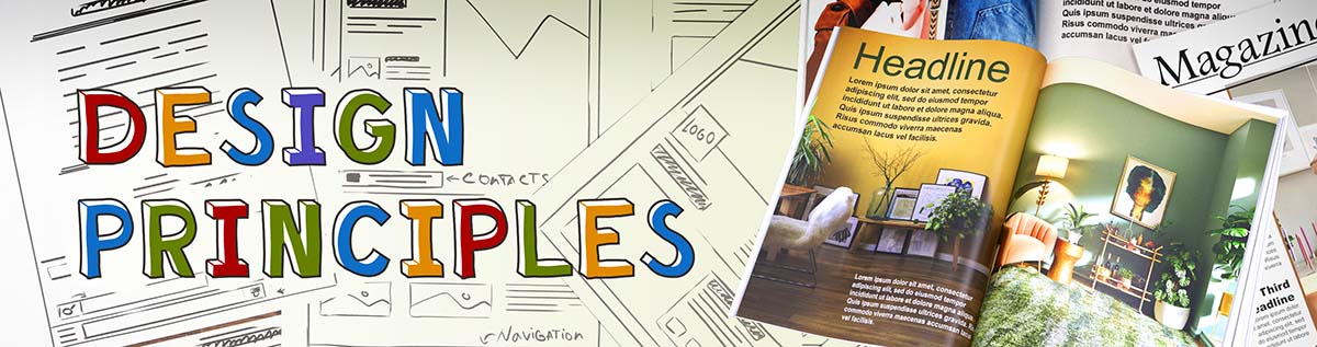 8 principles of graphic design for printing illustrated in a magazine layout