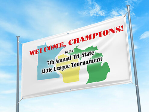 Outdoor banner mounted for little league championship 